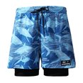 thumbnail image 1 of PFWOWB Mens Board Shorts with Compression Liner Solid Black Swim Trunks Drawstring Beachwear, 1 of 4