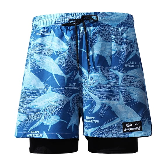PFWOWB Mens Board Shorts with Compression Liner Solid Black Swim Trunks Drawstring Beachwear