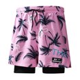 thumbnail image 1 of PFWOWB Mens Board Shorts with Compression Liner Solid Black Swim Trunks Drawstring Beachwear, 1 of 3