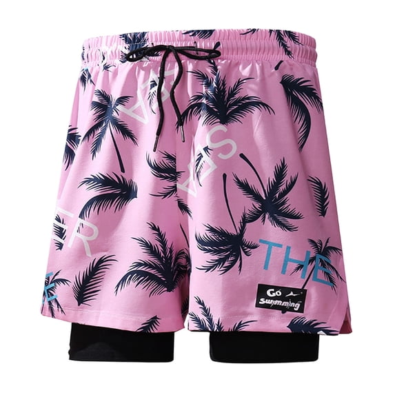 PFWOWB Mens Board Shorts with Compression Liner Solid Black Swim Trunks Drawstring Beachwear