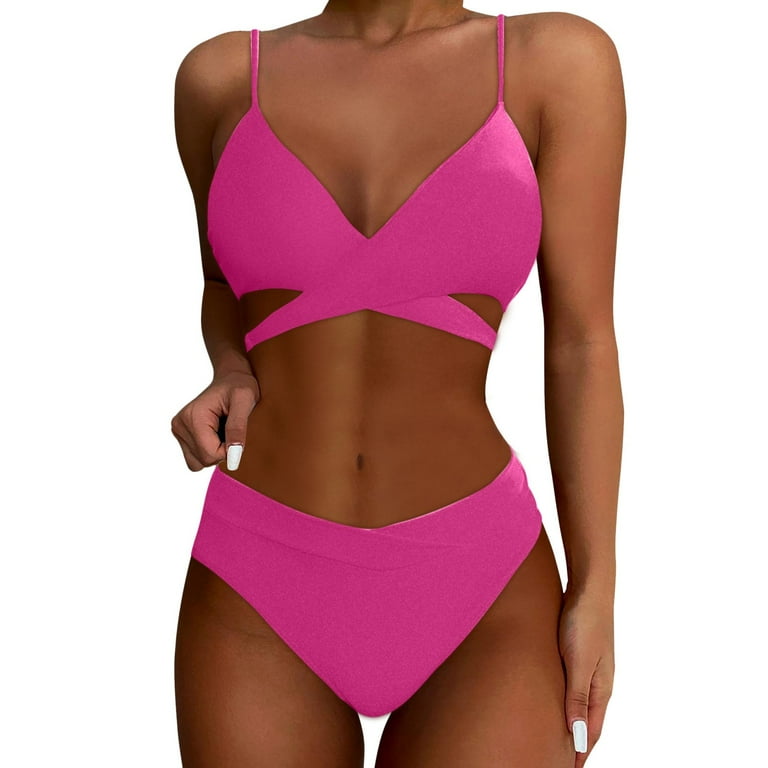 PFWOWB Mom Bathing Suits for Women Women s Solid Color Tie Gathered Backless Sexy and Fashionable Bikini Split Swimsuit Walmart