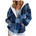 thumbnail image 1 of PFWOWB Plaid Hooded Jacket for Women Zip Up Sweatshirt Long Sleeve with Side Pockets, 1 of 4