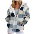 thumbnail image 1 of PFWOWB Plaid Hooded Jacket for Women Zip Up Sweatshirt Long Sleeve with Side Pockets, 1 of 4