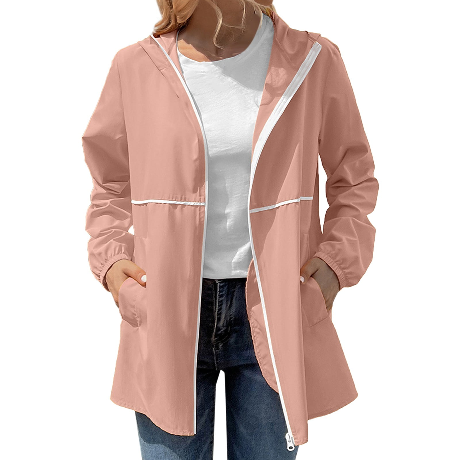 Trench Coat Women Waterproof LCMTWX Women's Waterproof Hooded Rain