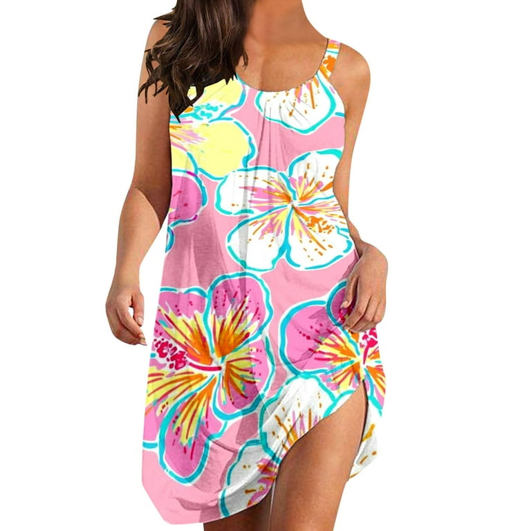 PFWOWB Tea Party Attire Women Summer Beach Dress Sleeveless Funny Colorful Printed Casual Skirt Seaside Vacation Mini Dress