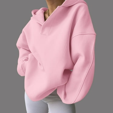 PFWOWB Thin Hoodie Women's V Neck Oversized Hoodie with Pocket Classic Fleece Lined Sweatshirt