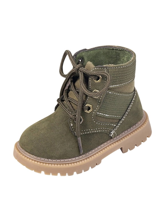 Toddler Boys Girls Work Boots Lace-Up Synthetic Leather Hiking Ankle Boots with Lug Sole (AG,12)