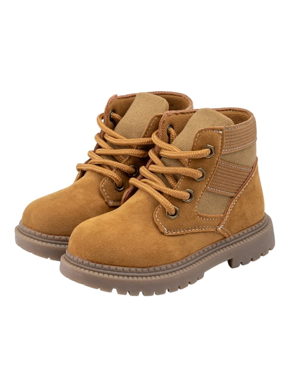 Toddler Boys Girls Work Boots Lace-Up Synthetic Leather Hiking Ankle Boots with Lug Sole (Brown,8.5)