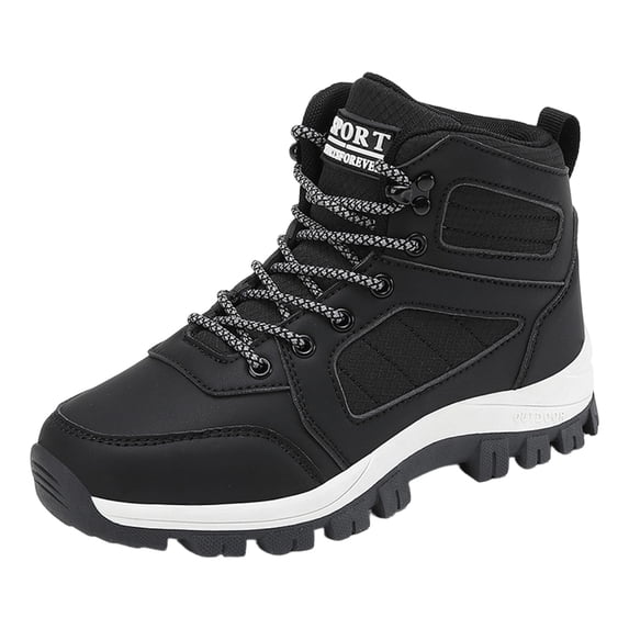 PFWOWB Women's High Top Hiking Boots with Lace Up Front, Padded Collar and Rugged Lug Sole (Black,8)