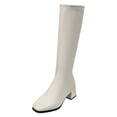 thumbnail image 1 of PFWOWB Women's Stretch Knee High Boots with Square Toe, Platform Wedge and Slim Shaft (Beige,7), 1 of 5