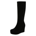 thumbnail image 1 of PFWOWB Women's Stretch Knee High Wedge Boots with Round Toe, Platform Sole and Slim Shaft (Black,6.5), 1 of 5