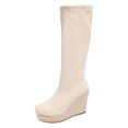 thumbnail image 1 of PFWOWB Women's Stretch Knee High Wedge Boots with Round Toe, Platform Sole and Slim Shaft (White,9), 1 of 6