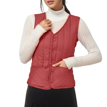 PFWOWB Womens Coats Dressy Women Fashion Winter Vest Full Zipper Stand Up Collar Thickened and Velvet Outdoor Sleeveless Jacket Sleeveless Vest