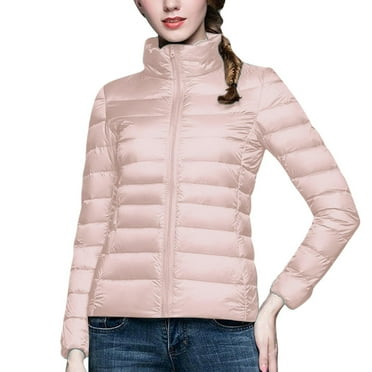 PFWOWB Womens Winter Jacket Womens Jackets Women Warm Lightweight Hoodless Windproof Winter Coat with Recycled Insulation Winter Slim Short Hooded Warm White Down Coat Outerwear