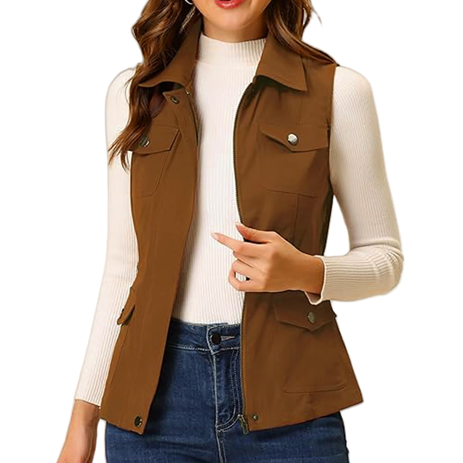 アメリ 24AW FLUFFY UTILITY VEST WITH DRESS Tan utility vests | HOWTOWEAR Fashion