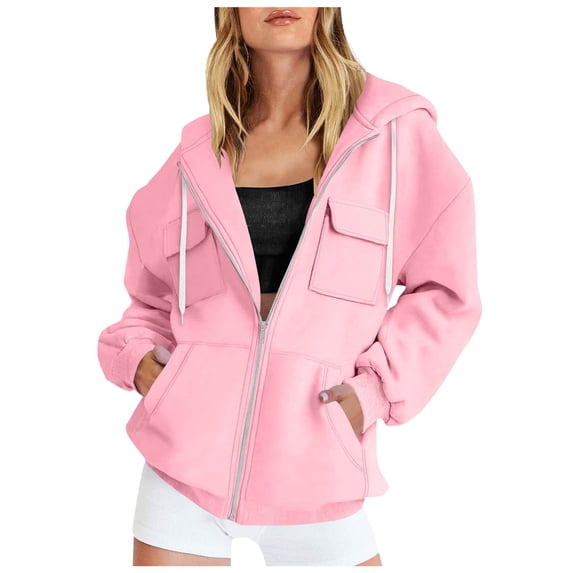 PFWOWB Zip Up Hoodies for Women Oversized Sweatshirt Jacket Long Sleeve Front Pocket