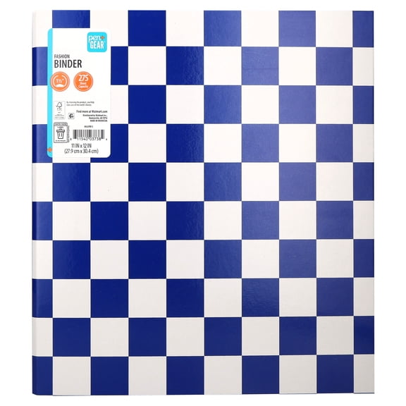 Pen+Gear Fashion 1.5" 3 O-Ring Binder, Blue and White Checkered