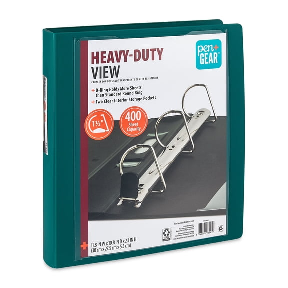 Pen+Gear Heavy Duty View 1.5" D-Ring Binder, Green