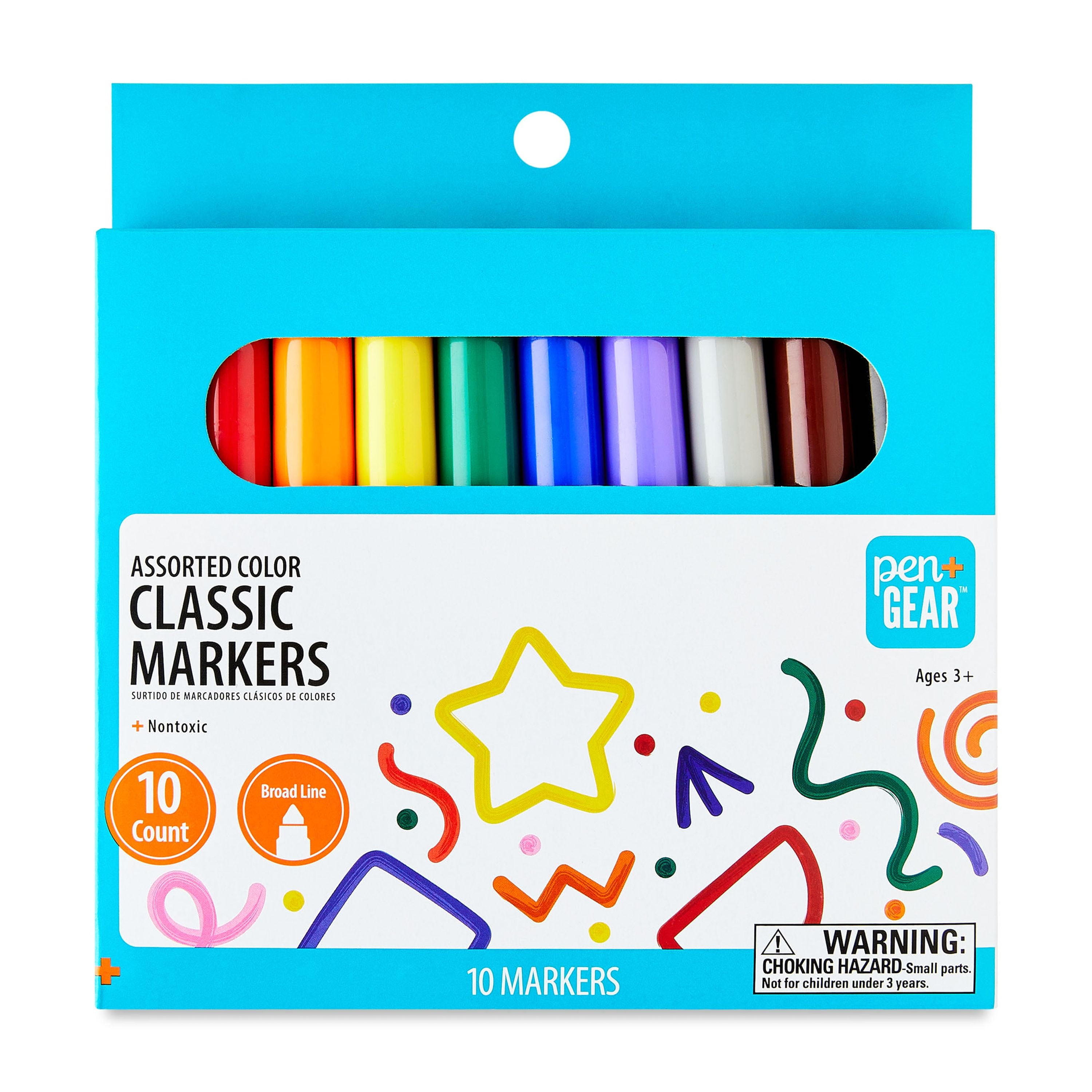 Pen+Gear Classic Markers, Broad Point, Assorted Colors, 10 Count