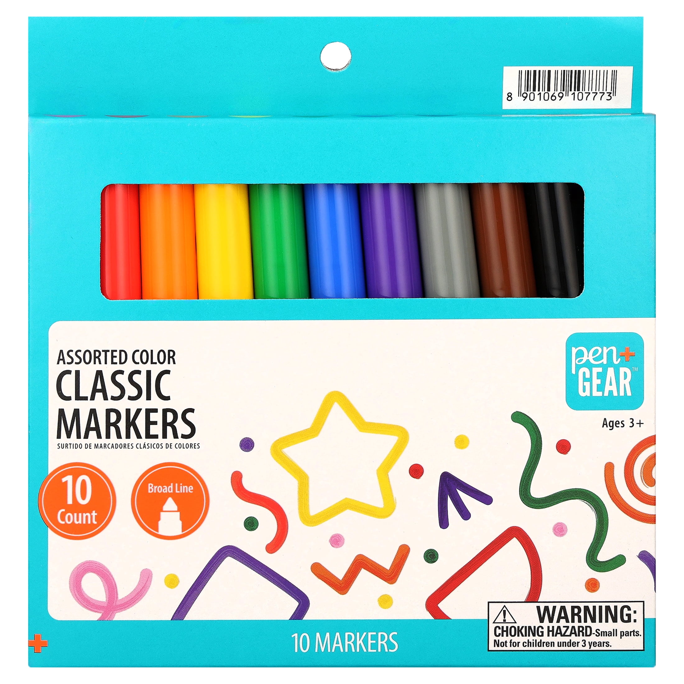 Pen+Gear Classic Markers, Broad Line, Assorted Colors, 10 Count