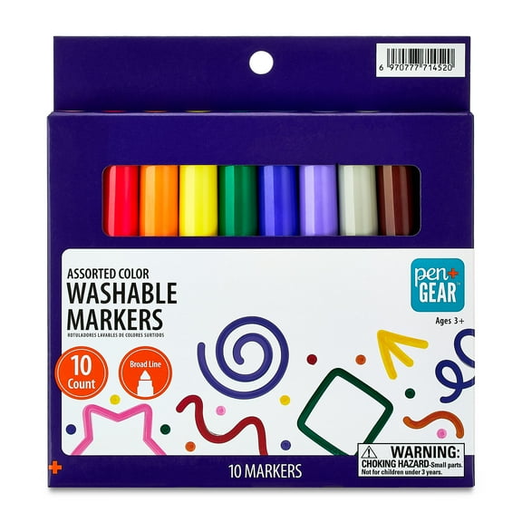 Pen+Gear Washable Markers, Broad Tip, Assorted Colors, 10 Count