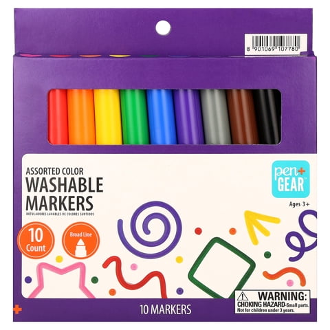 Pen+Gear Washable Markers, Broad Line, Assorted Colors, 10 Count