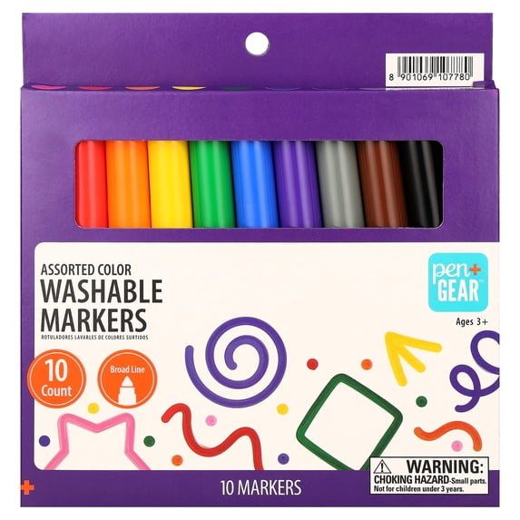 Pen+Gear Washable Markers, Broad Line, Assorted Colors, 10 Count