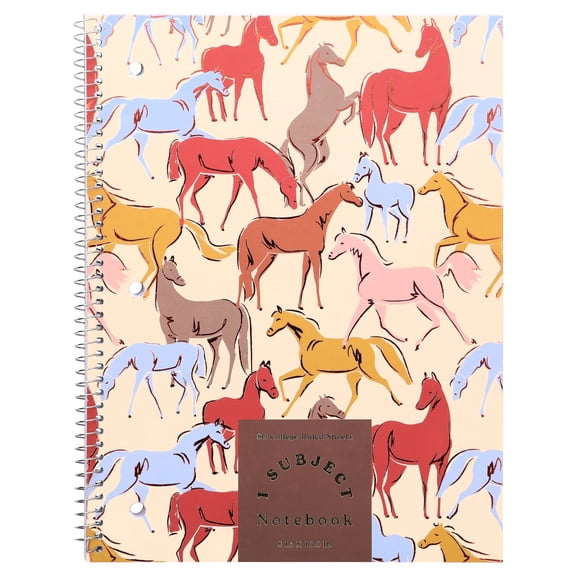 Pen+Gear College Ruled 1-Subject Notebook, 8" x 10.5", Multicolor Horses, 80 Sheets