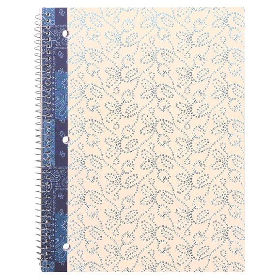 Pen+Gear College Ruled 1-Subject Notebook, 8" x 10.5", Blue and White Western Tulips, 80 Sheets