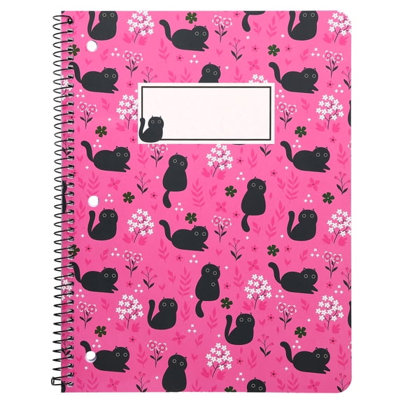 Pen+Gear Wide Ruled 1-Subject Notebook, 8" x 10.5", Pink Floral Cat, 80 Sheets