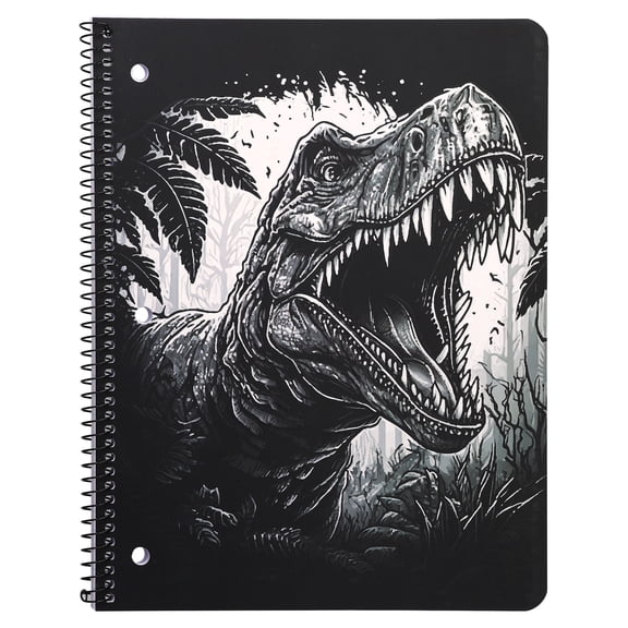 Pen+Gear Wide Ruled 1-Subject Notebook, 8" x 10.5", Black and White T-Rex, 80 Sheets