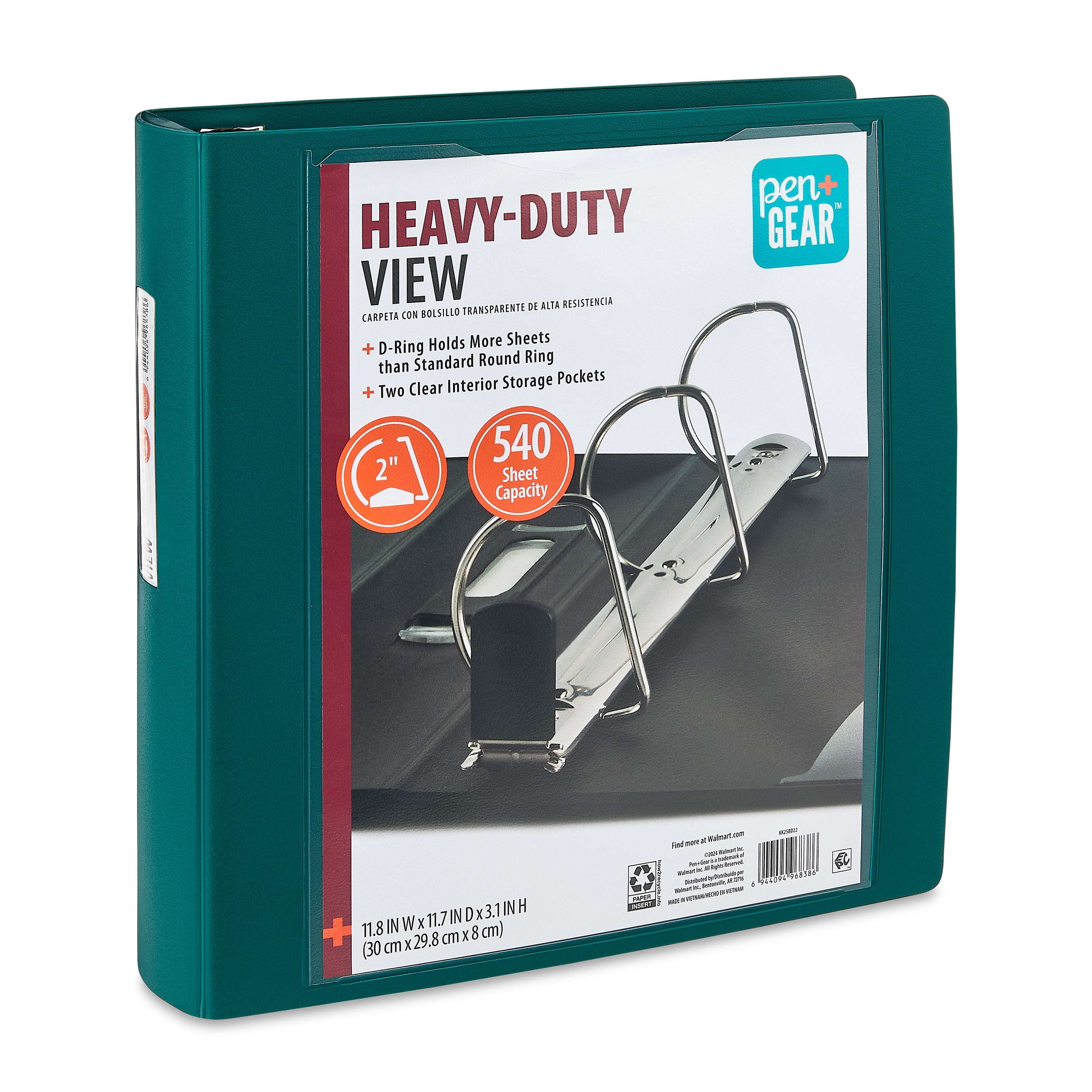 Pen+Gear Heavy Duty View 2" D-Ring Binder, Green