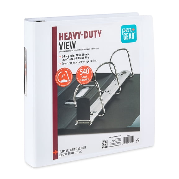 Pen+Gear Heavy Duty View 2" D-Ring Binder, White
