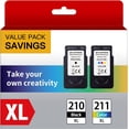 thumbnail image 1 of PG-210 XL/CL-211 XL High Capacity Ink Multi Pack for Canon 210XL 211XL compatible to PIXMA IP2700 IP2702 MP230 MP240 MP250 MP280 MP490 MP495 MX320 MX330 MX340 MX420 (1 Black,1 Tri-Color), 1 of 6