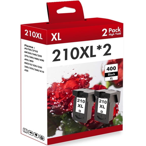PG-210XL 210 XL 211 XL Ink Cartridges Compatible for Canon 210 for PIXMA MX350 IP2700 IP2702 MP250 MP280 MP270 MP240 MP495 MX410 Printer (2 Pack, Black x 2)
