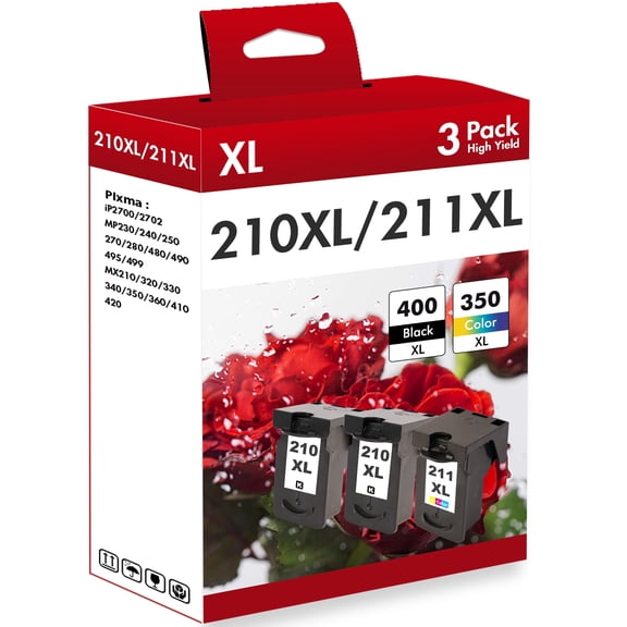 PG-210XL CL-211XL 210 XL 211 XL Ink Cartridges Compatible for Canon 210 211 Combo Pack for PIXMA MX350 IP2700 IP2702 MP250 MP280 MP270 MP240 MP495 MX410 Printer (3 Pack, Black x 2, Tri-color)