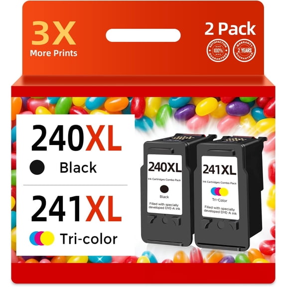 PG-240 CL-241 XL Ink Cartridge Compatible Replacement for 240XL 241XL Combo Pack Work With PIXMA MG3600 MG3620 TS5120 MG3520 MX472 TS5100 MG3220 MG2120 Printer 2 Black Color