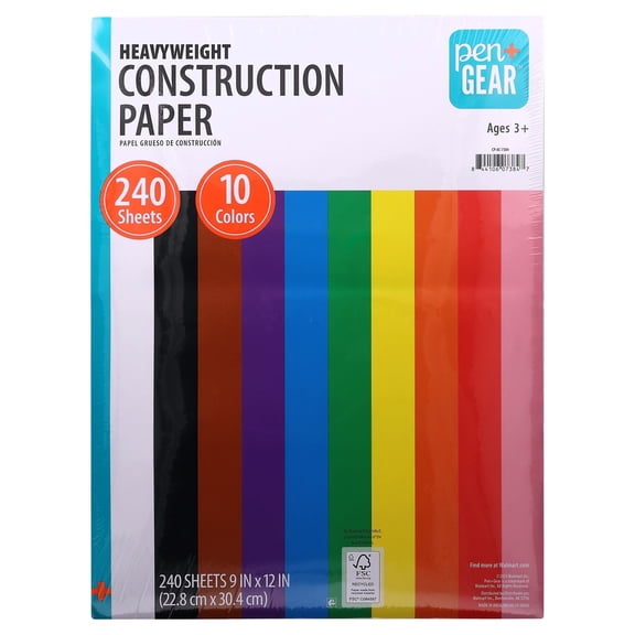 Pen+Gear Heavyweight Construction Paper, Assorted Colors, 240 Sheets