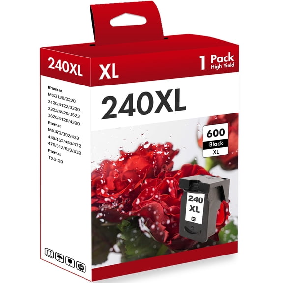 PG-240XL 240 XL 241 XL Ink Cartridge Compatible for Canon 240 for MG3620 MX470 MG3520 TS5120 MG3522 MG3122 MX432 MX512 MX532 MX372 Printer PG 240xl (1 Pack Black)