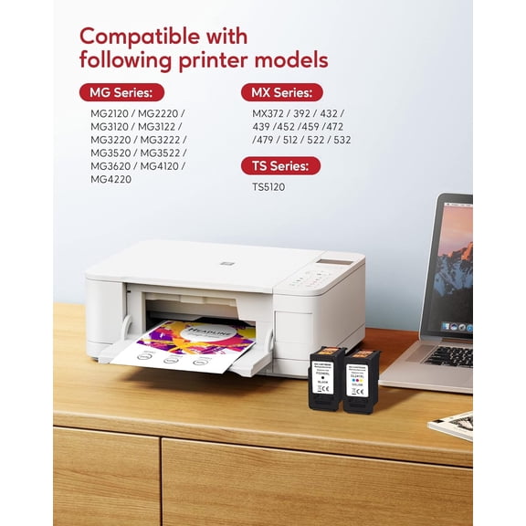 PG-240XL/CL-241XL Compatible Ink Cartridges Replacement for 240 241, 240XL 241XL Combo Pack Use to MG3620 TS5120 MG3520 MG2120 MX452 MX512 MX532 Printer (2 Pack)