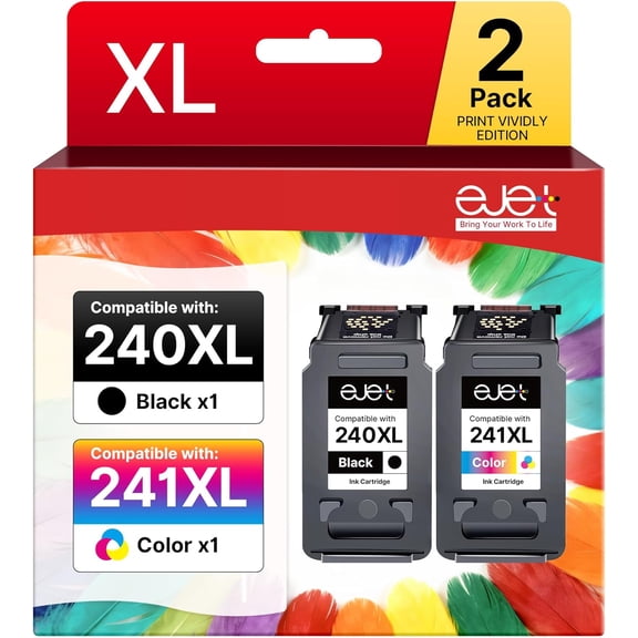 PG-240XL/CL-241XL Ink Cartridge Replacement for 240XL 241XL Combo Pack for 240 241 High Capacity for Printer Pixma MG3620 TS5120 MG2120 MG3520 MX452 MX512 MX532 MX472 (2 Pack)
