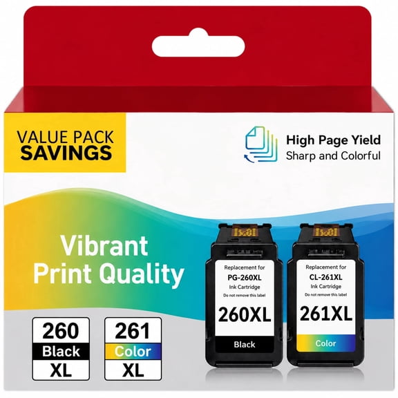 260XL 261XL Ink Cartridges for Canon Ink 260 and 261, Compatible with PIXMA TS6420a TR7020a TS5320, Black & Tri-Color, 2-Pack