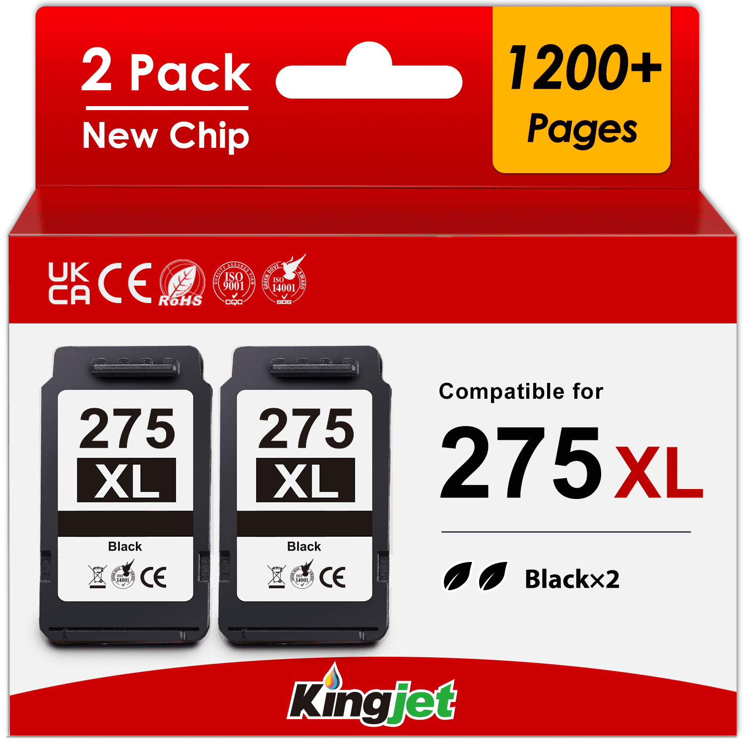 275XL Black Ink Cartridge Compatible for Canon 275 275XL Ink Cartridge for PG275 XL for PIXMA TS3722 TR4722 Printer (2 Black)