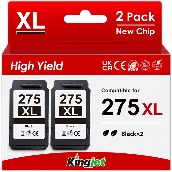 PG 275 Black Ink Cartridge for Canon 275 Ink for 275XL 275 Ink for PIXMA TS3722 TR4722 Printer (2 Black)
