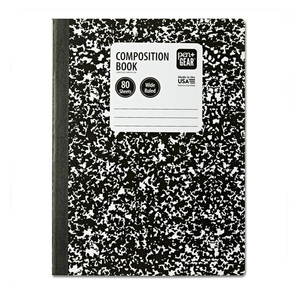 Pen+Gear Wide Ruled Composition Books, 7.5" x 9.75", Black and White, 80 Sheets, 30 Count