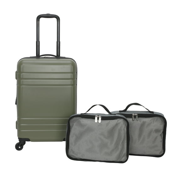Protege 3-Piece Hardside Luggage Set With 360 Spinner Wheels and Divider Pockets, Includes Carry-On and 2 Packing Cubes, Sage