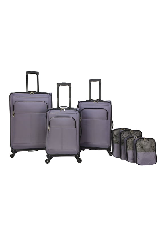 Protégé 7-Piece Softside Luggage Set, Includes Carry On, Medium Checked and Large Checked Spinners and Matching Packing Cubes, Gray