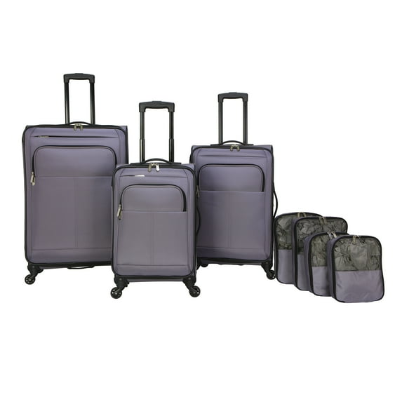 Protégé 7-Piece Softside Luggage Set, Includes Carry On, Medium Checked and Large Checked Spinners and Matching Packing Cubes, Gray