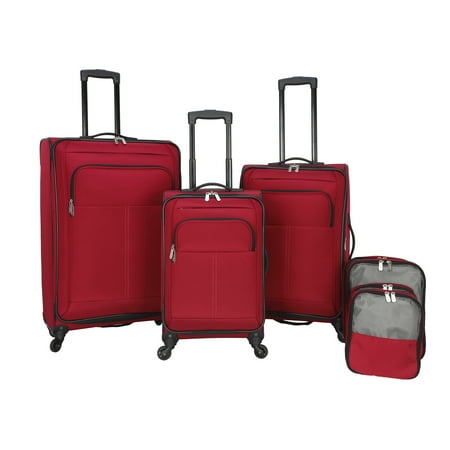 Protege 7-Piece Softside Luggage Set with Spinner Wheels and Divider Pockets, Includes Checked Bags and Carry-On, Merlot Red