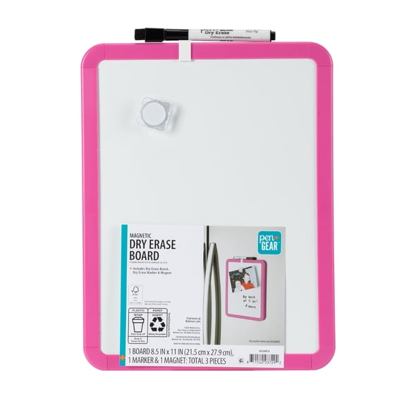Pen+Gear Magnetic Dry Erase Board with Dry Erase Marker and Magnet, Pink Blast, 8.5" x 11"